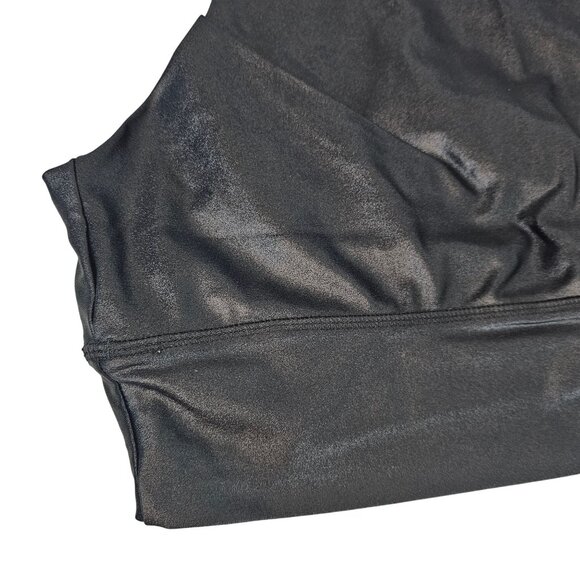 Womens Plus Size 1X Shiny Black Metallic Razor Back Exercise Gym Yoga Sports Bra - Picture 3 of 10